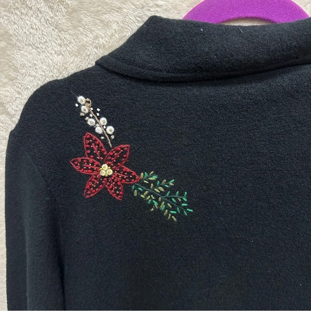 Charter Club women’s wool cardigan sweater button up embroidered floral large